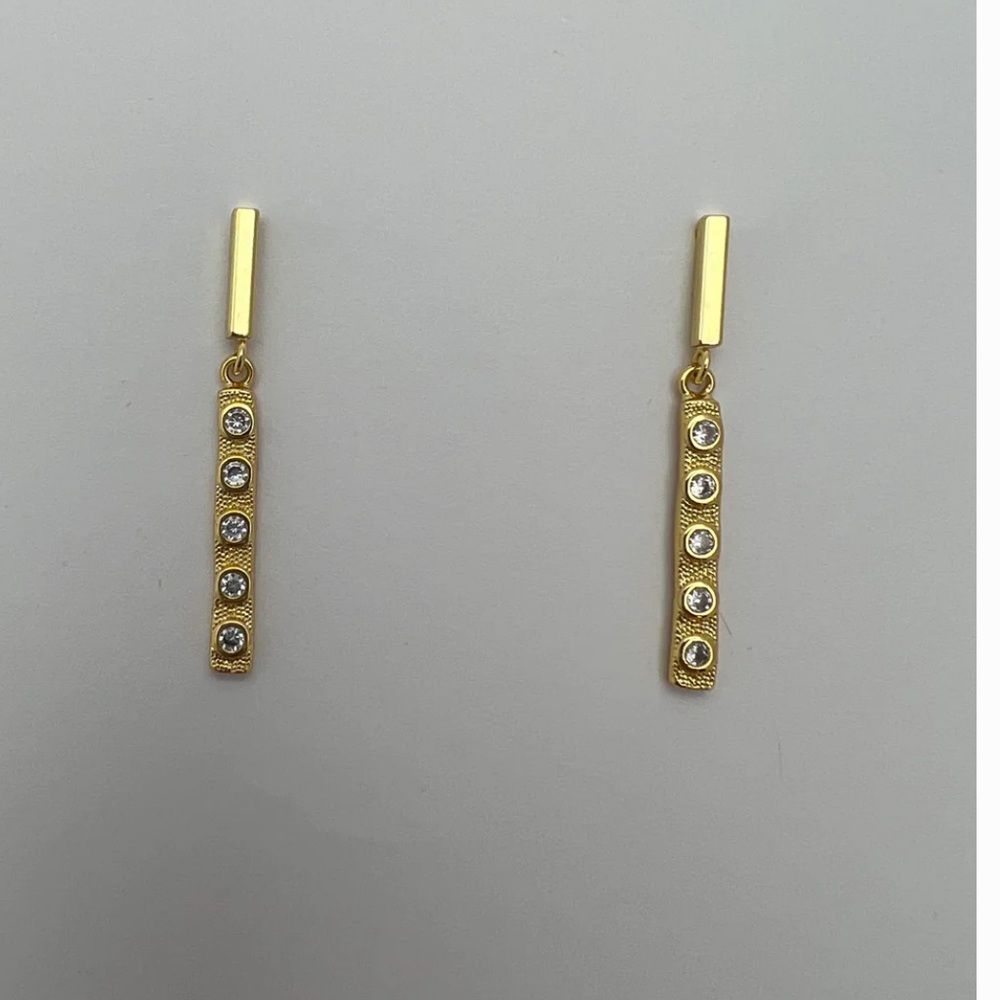 Gold Filled CZ Simulated Diamond Five Stone Drop Pierced Earrings.